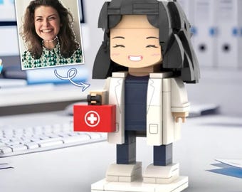 ForeverFig Personalized Brick Figure Doctor with First Aid Kit – Custom Gift with Your Desired Text