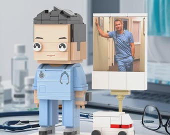 Full Body Customized 1 Person Brick Figures with Photo Doctor Theme Gift Birthday Gift Valentines Gift Father's Day Gift