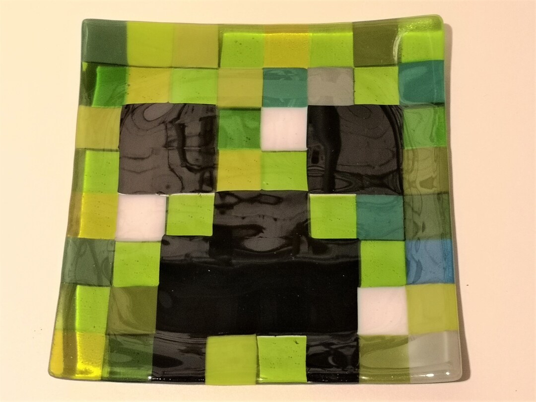 Fused Glass Minecraft Creeper Plate Etsy