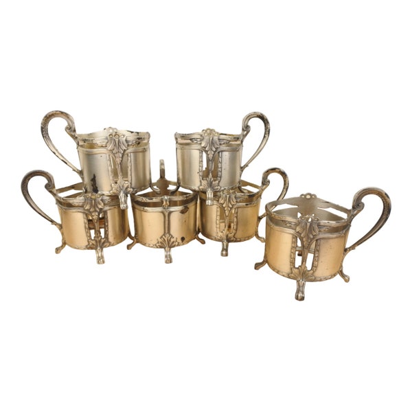 RARE WMF Art Nouveau Antique Silverplate Tea Cup Holders (6 pieces)