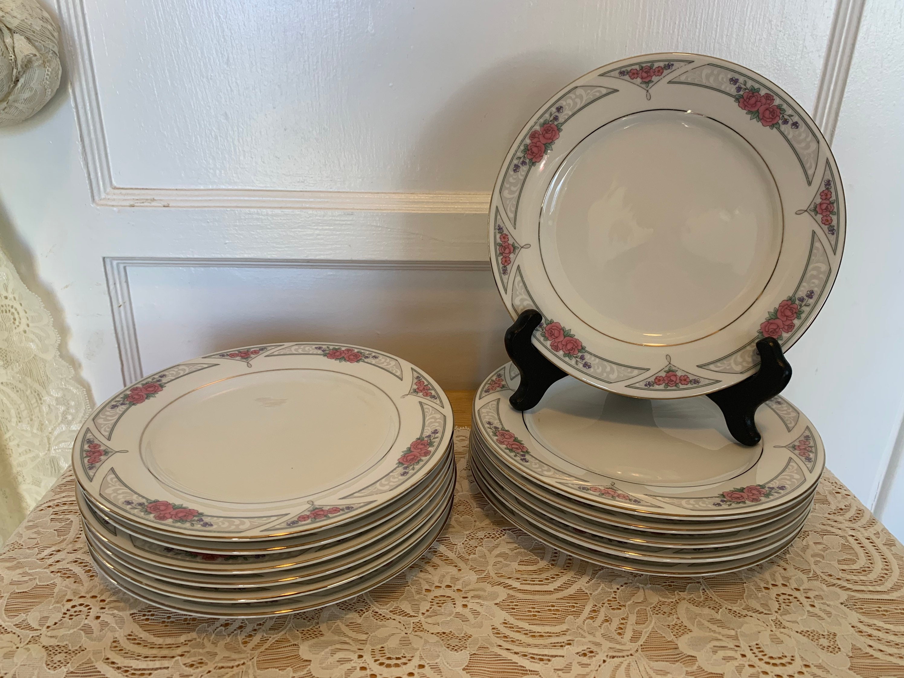Gibson Designs Salad Plates Pink Floral Lot of 12 Etsy
