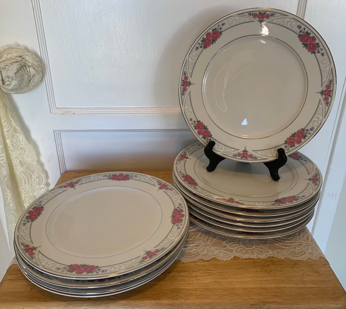 Gibson Designs Dinner Plates Pink Floral Lot of 11 Etsy
