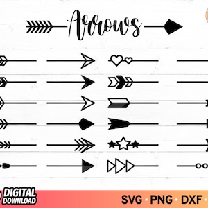 Arrow SVG Bundle: Split, Heart, Feather Arrow Clipart (Digital Download)