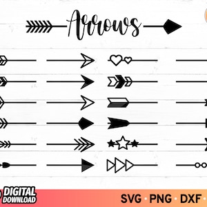 Split Arrows SVG Bundle, Arrow Clipart, Heart Arrow Svg, Arrow Vector, Split Arrow Svg, Feather Arrow Svg, Arrows Svg, Files for Cricut.