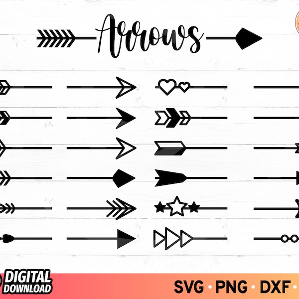 Split Arrows SVG Bundle, Arrow Clipart, Heart Arrow Svg, Arrow Vector, Split Arrow Svg, Feather Arrow Svg, Arrows Svg, Files for Cricut.