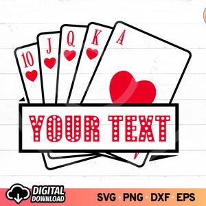 Coeur Royal Flush SVG, cadre nom carte à jouer Svg, jeux de hasard coupe fichiers, coeur Royal Flush Split monogramme Svg, Svg de carte à jouer, PNG