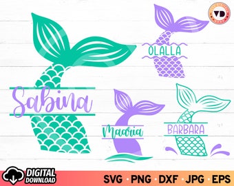 Mermaid Tail SVG Bundle: Personalized Monogram Name Design (Digital Download) PNG Sublimation