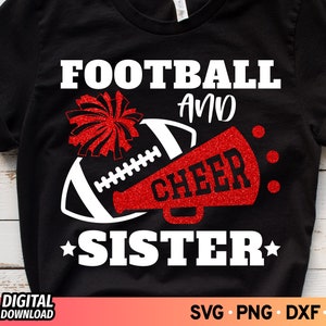 Football and Cheer Sister SVG, Football Mom Svg, Cheer Megaphone Svg, Red  Glitter Cheerleader Svg, Cheer Sister Shirt Svg, Game Day Svg Png