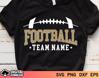 May include: Black t-shirt with a white football graphic and the text "FOOTBALL TEAM NAME".