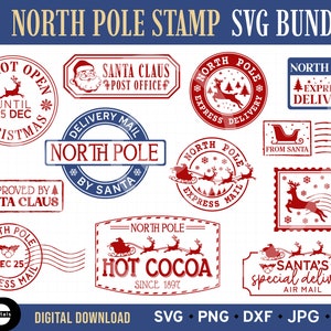 North Pole Express Mail Delivery SVG Bundle, Santa Mail Svg, Santa Sack Svg, Christmas Mail Svg, North Pole Postmark Stamp Svg, Ornament Svg