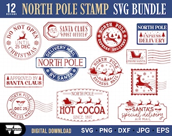 North Pole Express Mail Stamp SVG Bundle (Digital Download) PNG Sublimation