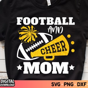 Football and Cheer Mom SVG, Football Mom Svg, Cheer Megaphone Svg, Gold Glitter Cheerleader Svg, Cheer Mom Shirt Svg, Game Day Svg, Png