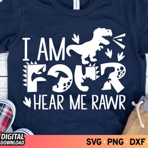 Ik ben Vier Hear Me Rawr SVG, 4e Verjaardag Jongen Shirt Svg, Vierde Verjaardag Svg, 4 Rex Verjaardag Shirt Svg, T-Rex Svg, Dino 4e Verjaardag Jongen