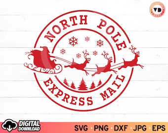 Sello de correo urgente del Polo Norte SVG: Saco de Papá Noel, letrero navideño (descarga digital) PNG sublimación