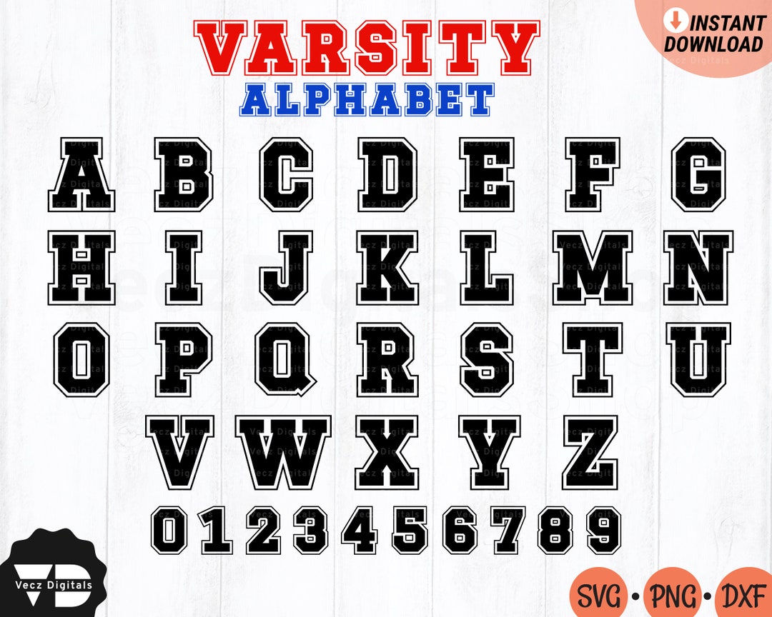 Varsity Font SVG: Sports Jersey Alphabet & Numbers (digital Download ...