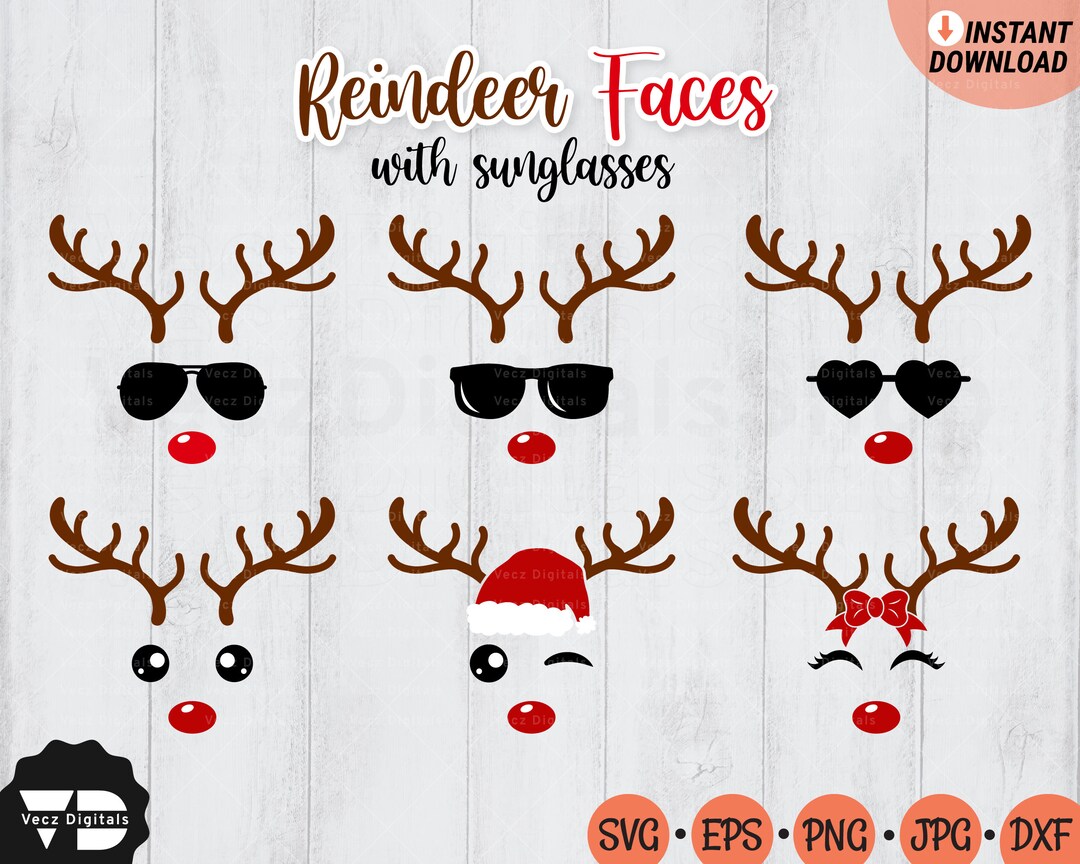 Reindeer With Sunglasses SVG, Reindeer Horns Svg File Cricut, Reindeer ...