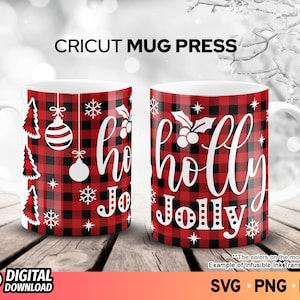 Cricut Mug Press SVG Noël, Holly Jolly Svg Cup Wrap, Mug Wrap Modèle SVG, Cricut Mug Svg, Coffee Mug Wrapping Svg, Winter Mug Svg