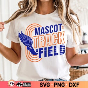 Mascotte Track and Field SVG PNG, aangepaste school teamnaam track moeder shirt ontwerp, gepersonaliseerd Cricut-bestand, DXF digitale download