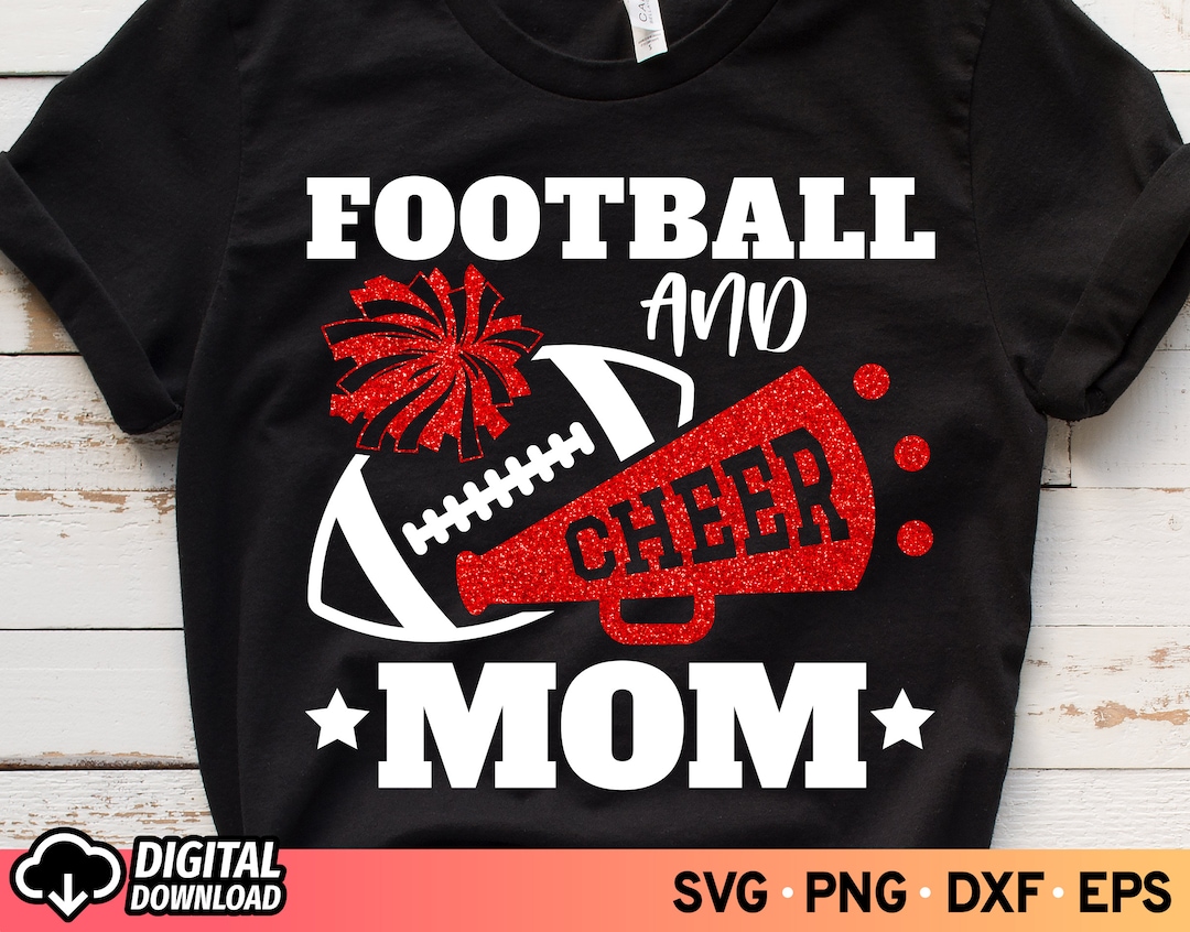 Football and Cheer Mom SVG, Football Mom Svg, Cheer Megaphone Svg, Red Glitter Cheerleader Svg
