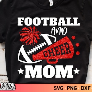 Football and Cheer Mom SVG, Football Mom Svg, Cheer Megaphone Svg, Red  Glitter Cheerleader Svg, Cheer Mom Shirt Svg, Game Day Svg, Png