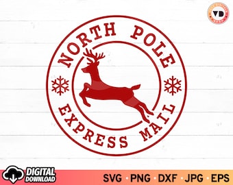 North Pole Express Mail Stamp SVG: Santa Christmas Design (Digital Download) PNG Sublimation