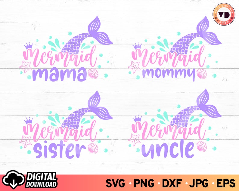 Mermaid Birthday Family SVG Bundle: DIY Cricut Cut Files (Digital Download) image 3