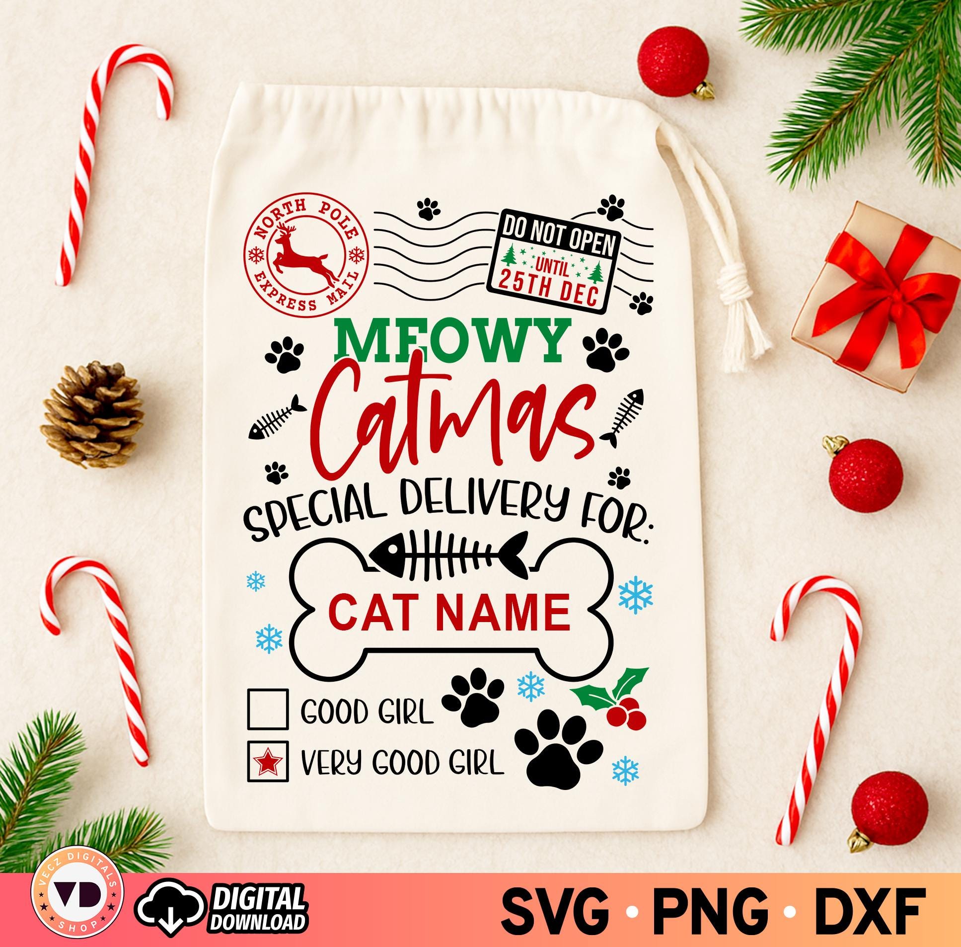Meowy Catmas SVG PNG: Custom Cat Christmas Sack (digital Download) - Etsy