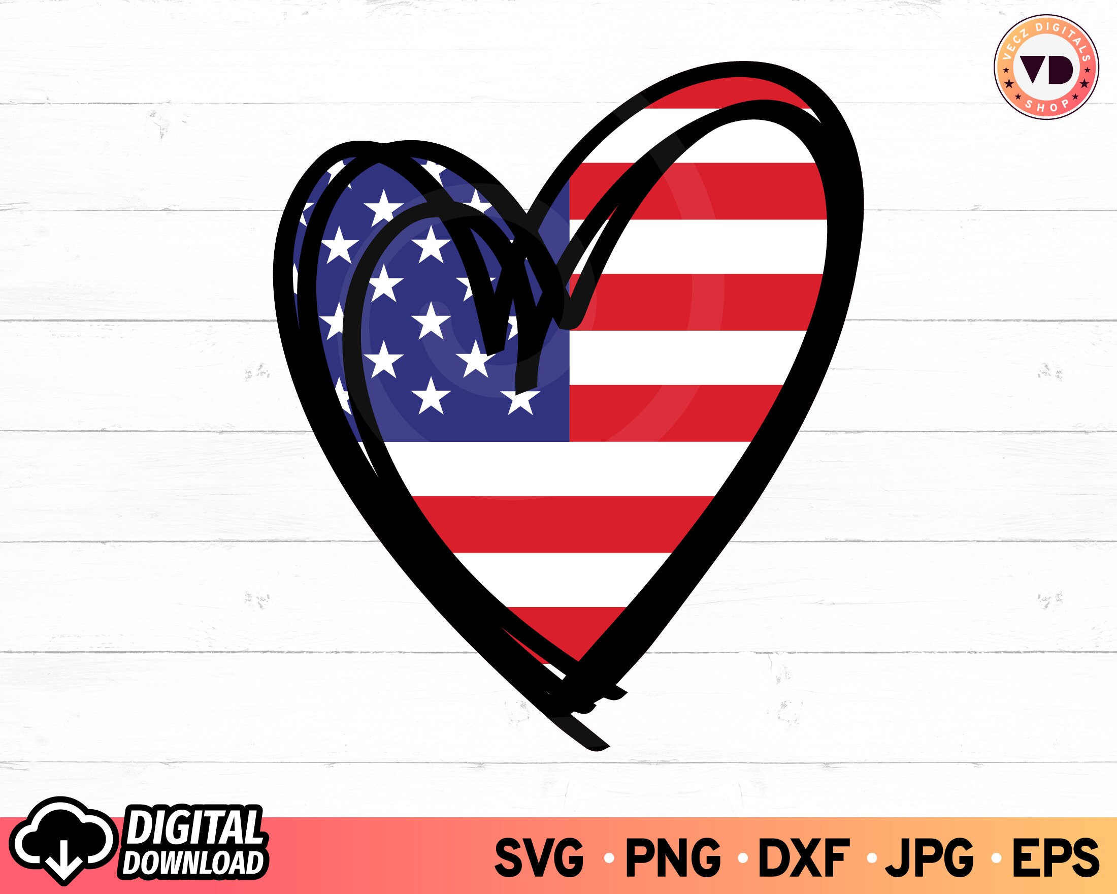 Heart Flag SVG Fourth of July SVG Patriotic SVG Heart Usa - Etsy