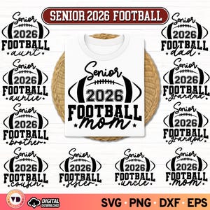 Senior Football Family 2026 SVG PNG Bundle: Cheer Mom, Dad, Brother, Sister (Digital Download)