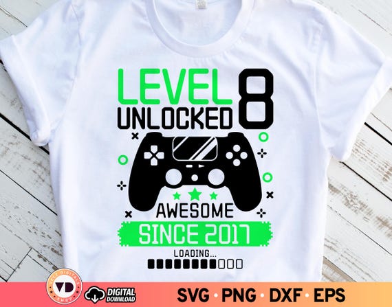Level 8 Unlocked Awesome Since 2017 SVG, 8th Birthday Boy