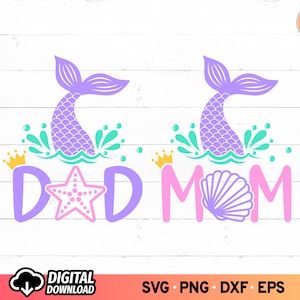 Meerjungfrau Geburtstag Papa und Mama SVG Bundle, Meerjungfrau Schwanz SVG, Meerjungfrau Geburtstag SVG, Geburtstagskind für Shirt, Meerjungfrau angepasst