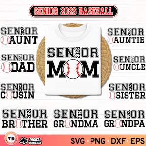 Senior honkbal familie bundel 2026 SVG png, senior nacht honkbal shirts moeder vader zus broer oma opa, bijpassende senior honkbal