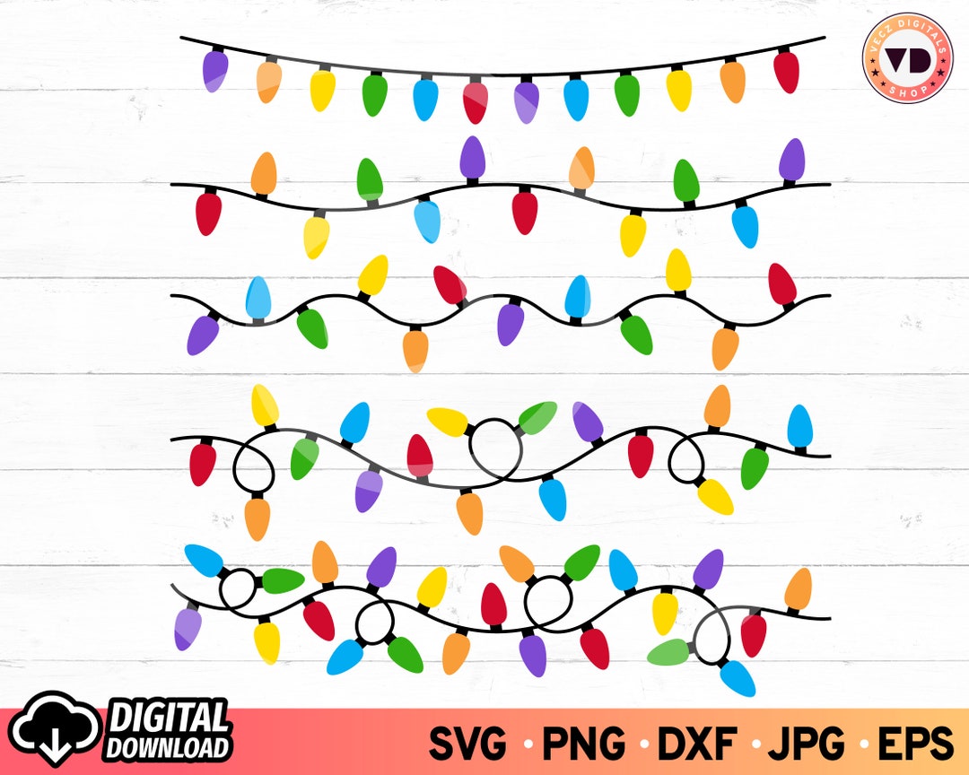 Christmas String Lights SVG Bundle, Merry and Bright Christmas Lights ...