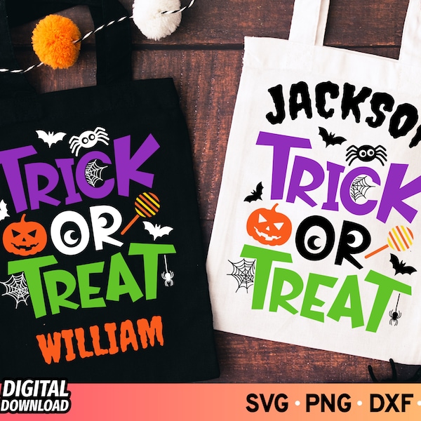 Trick or Treat Bag With Name SVG, Custom Halloween Name Treat Bag Svg, Kids Halloween Svg, Custom Kids Name Svg, Candy Treat Bags Svg, Png