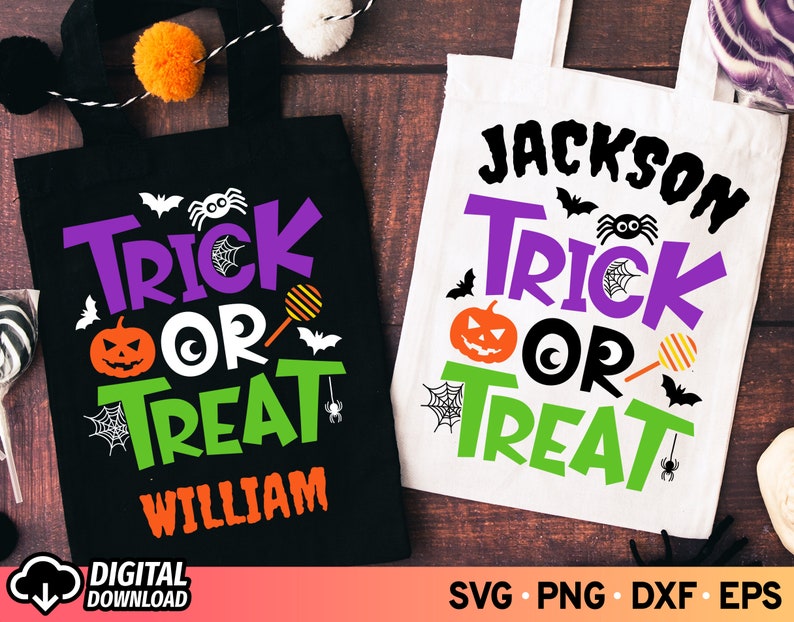 Trick or Treat Bag With Name SVG Custom Halloween Name Treat Etsy