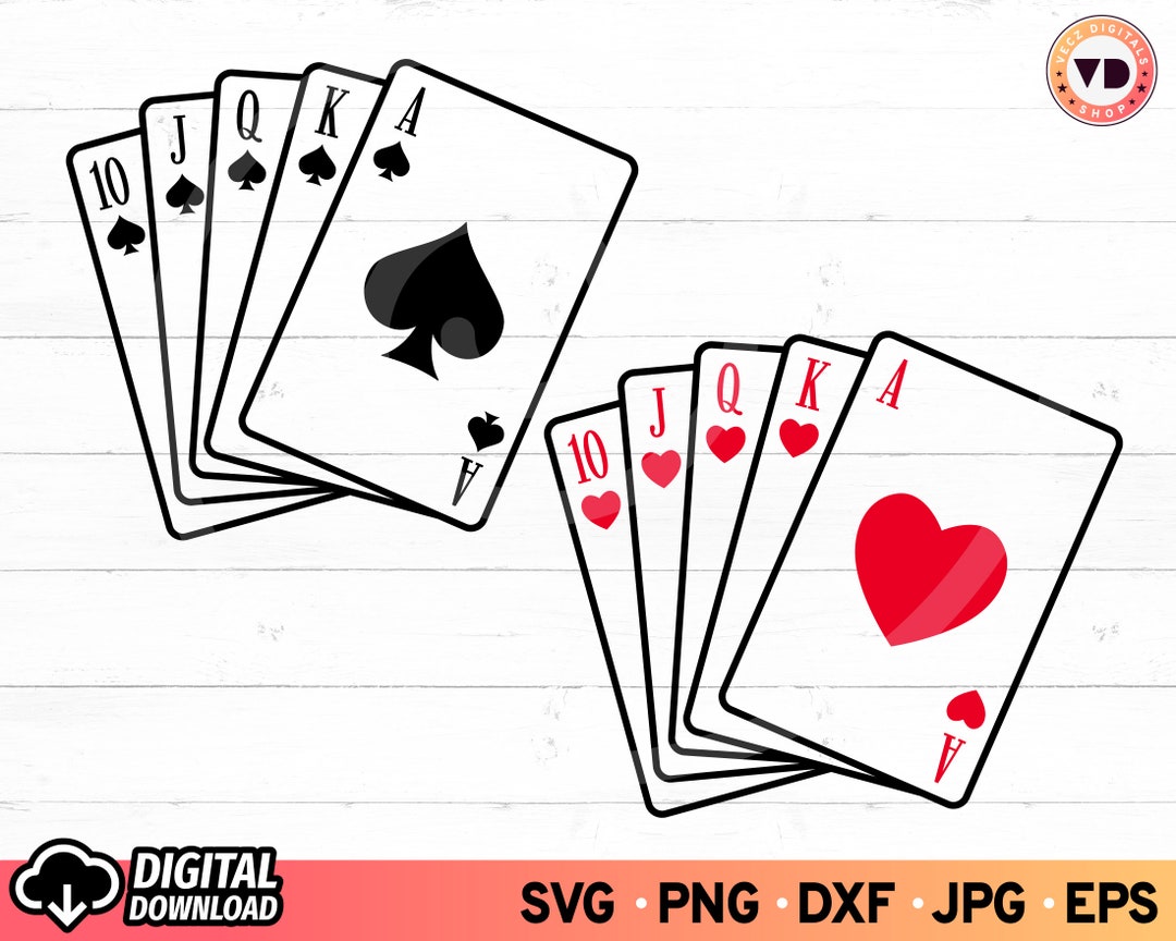 Royal Flush Spade SVG, Playing Card Svg, Gambling, Royal Flush Hearts