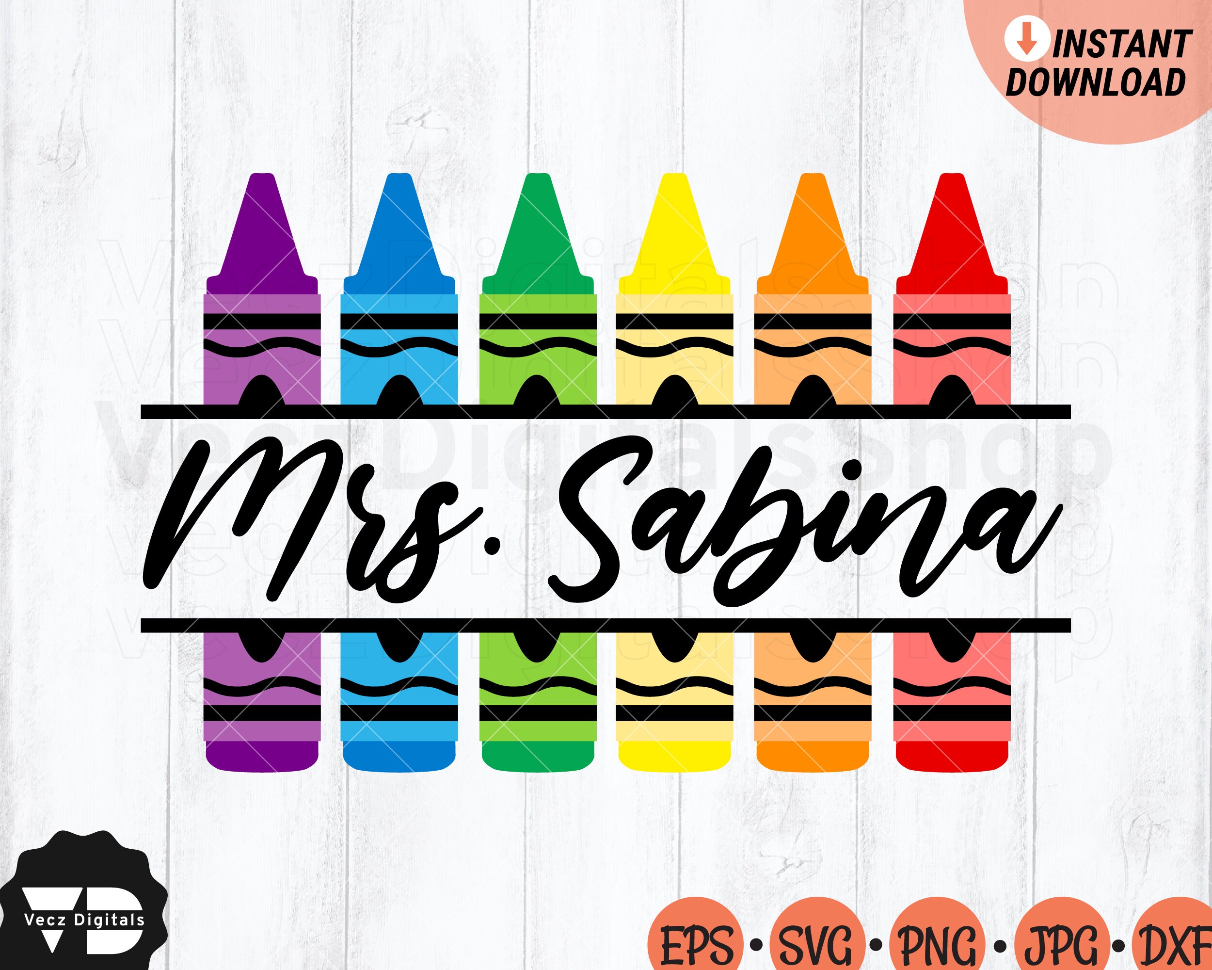 Crayon Split Monogram Svg Crayon Name Svg Teacher Crayon Etsy