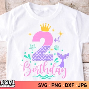 2nd Birthday Mermaid SVG, Mermaid Tail SVG, Second Birthday Girl Sign Svg, Birthday Girl svg, Mermaid Name svg, 2nd Birthday Gift Idea Svg