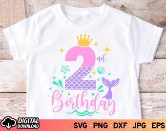 2nd Birthday Mermaid Tail SVG: Girl Sign, Cut Files (Digital Download) PNG Sublimation