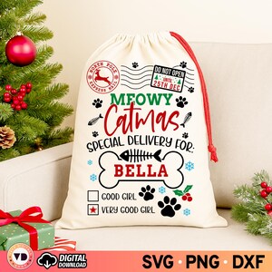 Meowy Catmas SVG PNG: Benutzerdefinierte Katze Weihnachtssack (Digitaler Download)