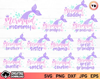Mermaid Birthday Family SVG Bundle: DIY Cricut Cut Files (Digital Download)