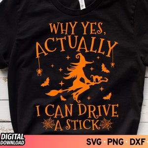Why Yes Actually I Can Drive a Stick SVG, Witches Broom Svg, Cat and Witches Svg, Halloween Shirt Svg, Witchcraft Svg, Halloween Svg, Png