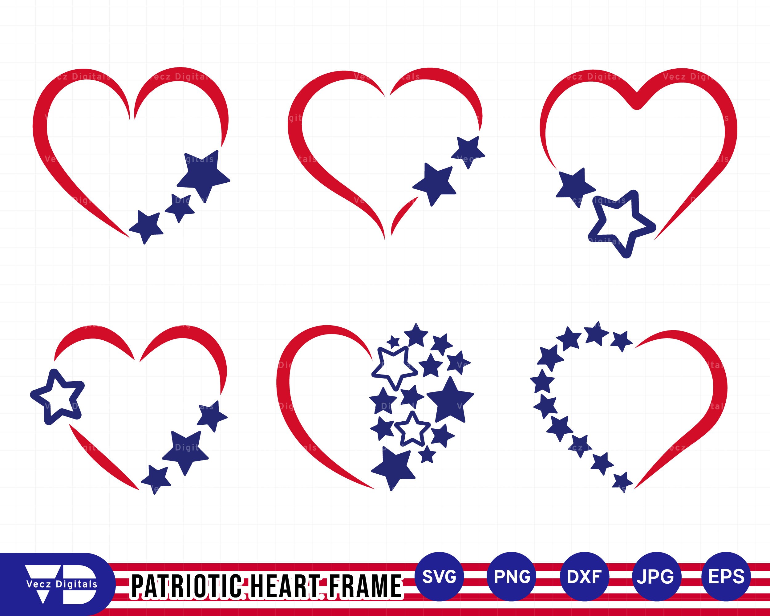 Patriotic Heart Star Frame SVG Bundle Heart Flag SVG Vierter | Etsy
