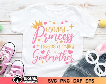Principessa Fata Madrina SVG: Design per maglietta per bambini (download digitale) PNG Sublimazione