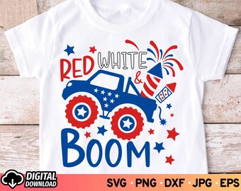 Red White and Boom SVG: 4th of July Truck Design (Digital Download) PNG Sublimation