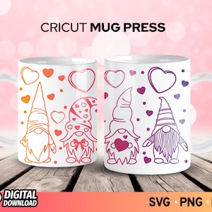 Cricut Mug Press SVG Gnomes Valentine Hearts, Gnomes Heart Wrap Svg, Gnomes Valentine Mug Svg, Coffee Mug Wrapping Svg, SVG Files for Cricut