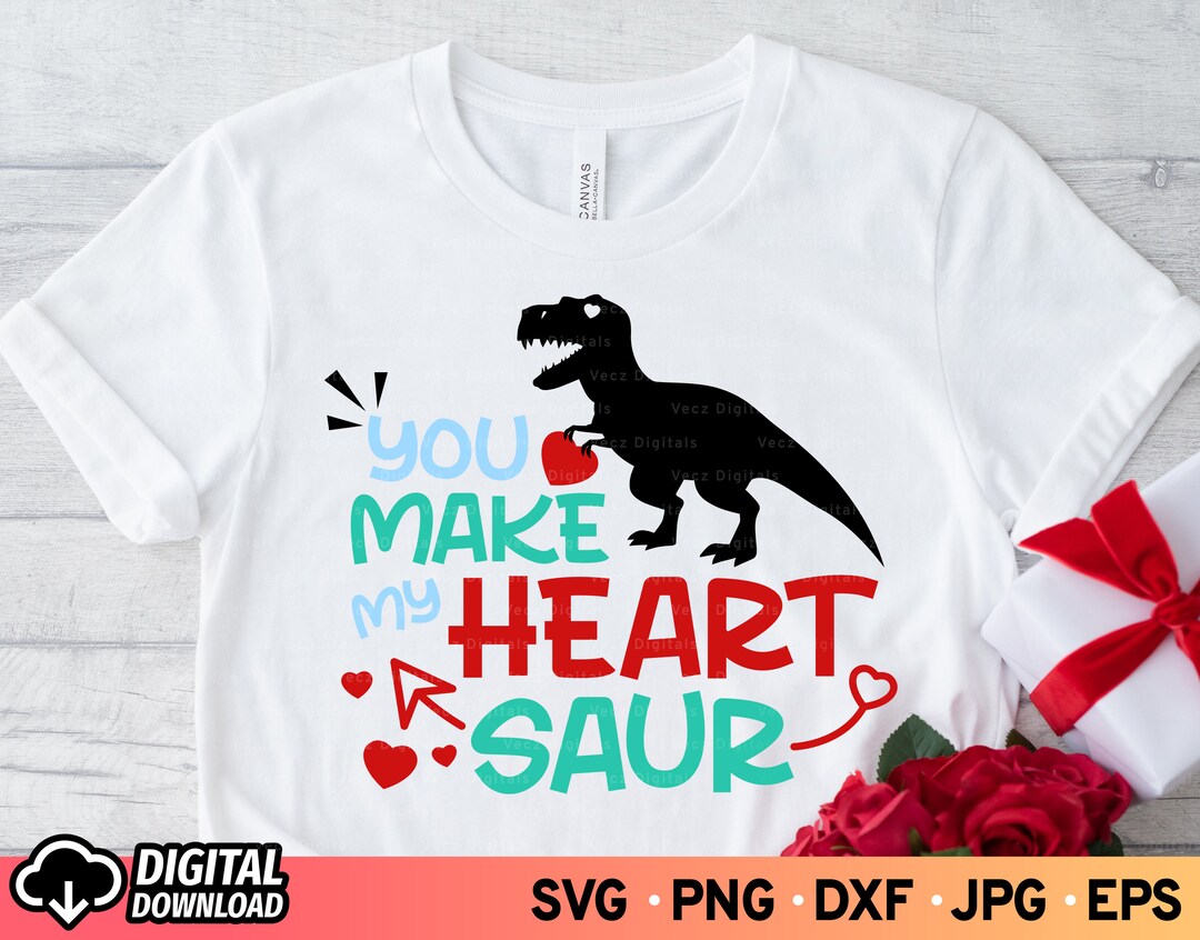 You Make My Heart Saur SVG, Valentine’s Day Svg, T-rex Boy Valentines ...