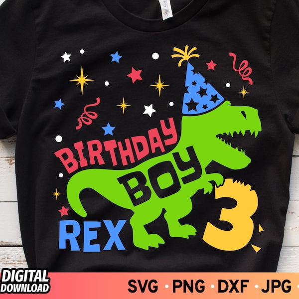 Birthday Boy Dinosaur SVG, 3rd Birthday Boy Shirt Svg, Three Years Old Svg, 3 Rex Birthday Shirt Svg, Three Rex Svg, Dino 3rd Birthday Boy