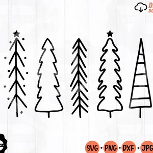 Christmas Tree Outline SVG Bundle, Christmas Tree Tall Clip Art, Hand Drawn Christmas Trees Svg, Minimalist Christmas Tree Svg, Pine Tree