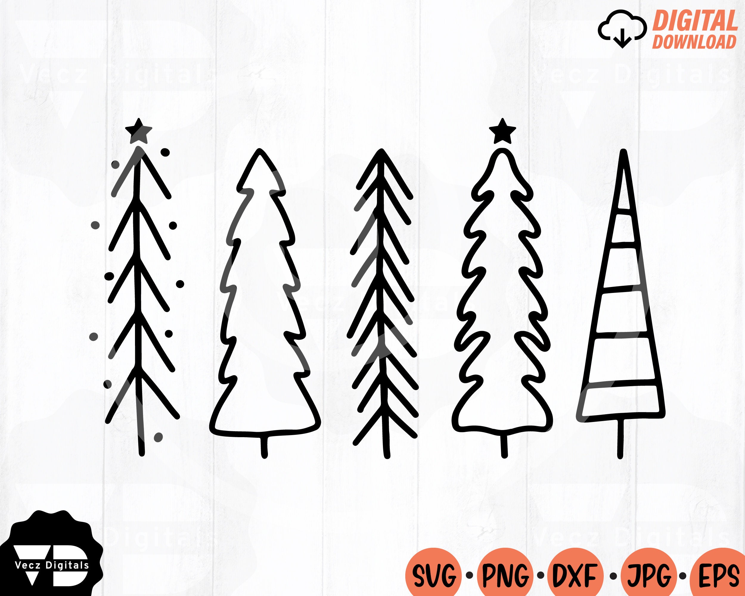 Christmas Tree Outline SVG Bundle Christmas Tree Tall Clip  Etsy